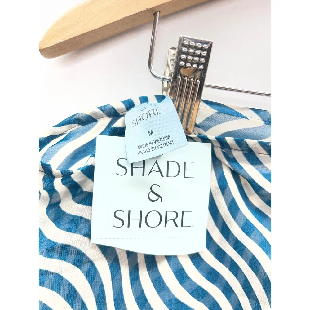 Shade & Shore Blue‎ White Wavy Stripe Swim Sarong Wrap Skirt Cover Up Medium NWT